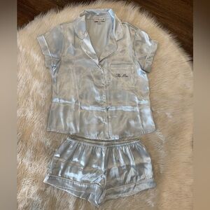 “The Mrs” Blue Satin Pajama Set